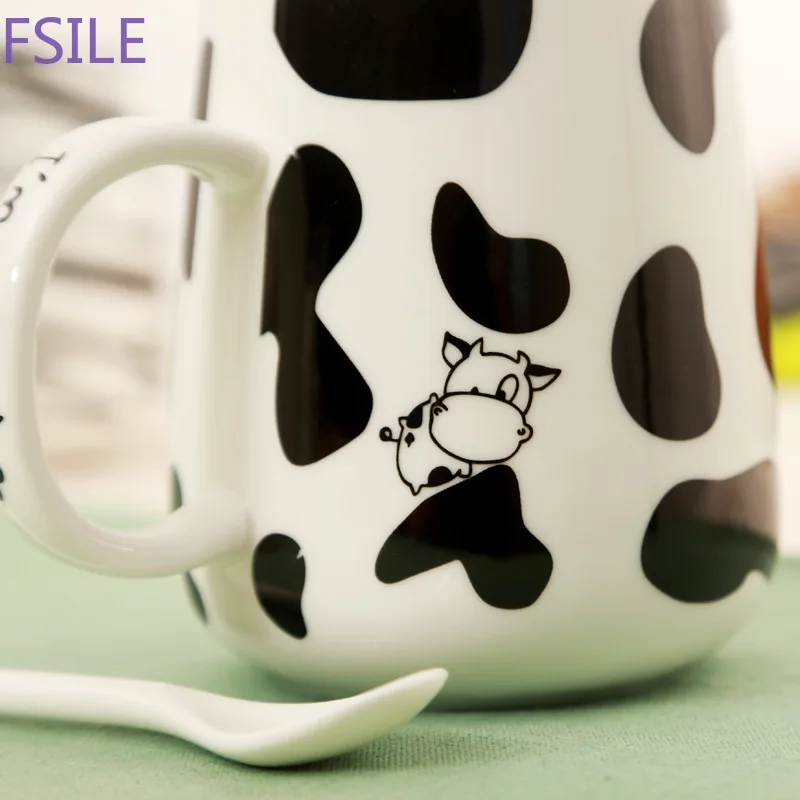 350ml Cartoon Ceramic Cup Milk Mug with Spoon Student Couple Breakfast Cup Water Cup Drinkware Coffee Tea Cups Novelty Gifts