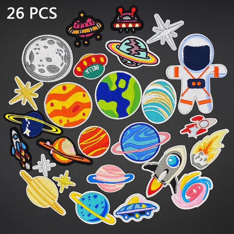 

26PCS/Lot Planet Iron on Patches for Clothing Colorful Space Applications on Kids' Clothes Diy Decorative Appliques for Child
