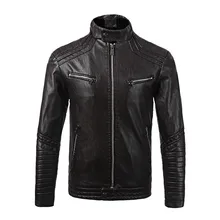 Байкерские мужские Куртки из искусственной кожи с флисовой подкладкой на молнии с воротником-стойкой, модная мужская верхняя одежда из искусственной кожи, пальто размера плюс