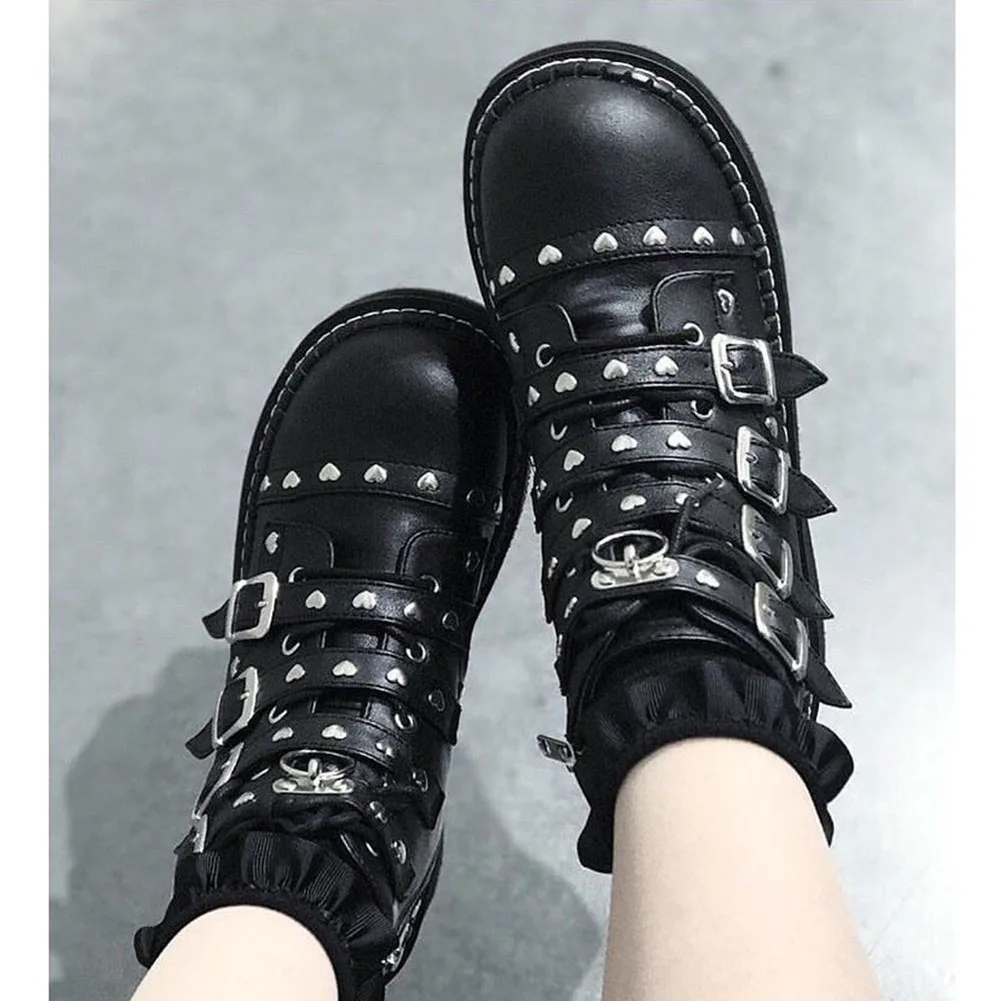 2021 Brand New Fashion Women's Ankle Boots Flat Platform Wedges Heels Rivet Heart Motorcycle Short Boots Sweet Cool Street Shoes