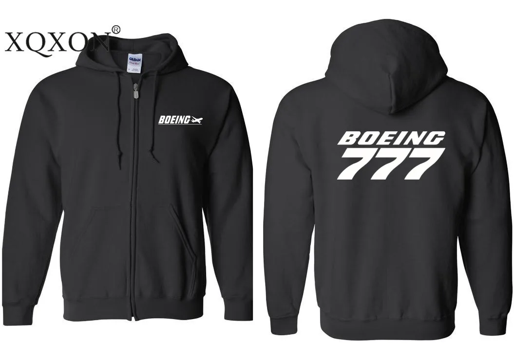 

XQXON-Autumn Winter High-quality Hot BOEING 777 Design Printed Thick Men Hooded Zipper Hoodies Sweatshirts Top Coat Z710