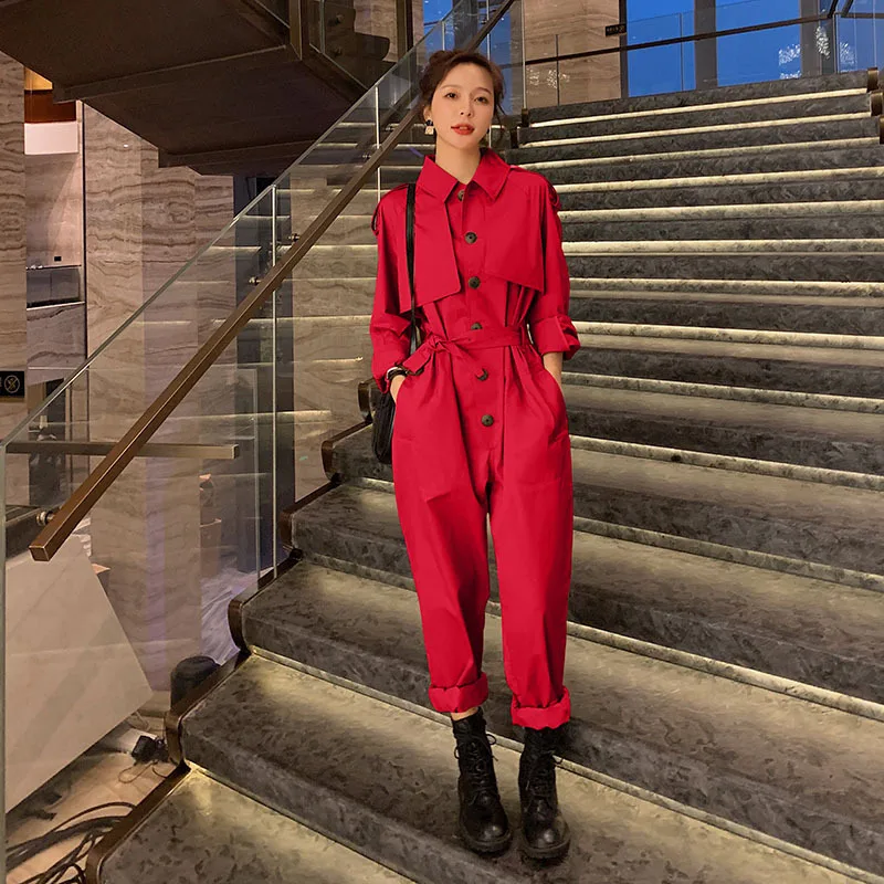 Spring Autumn Women Long Sleeve Shirt Jumpsuits Female Streetwear Hip Hop Plus Size Overalls Rompers Trousers Cargo Pants Sets