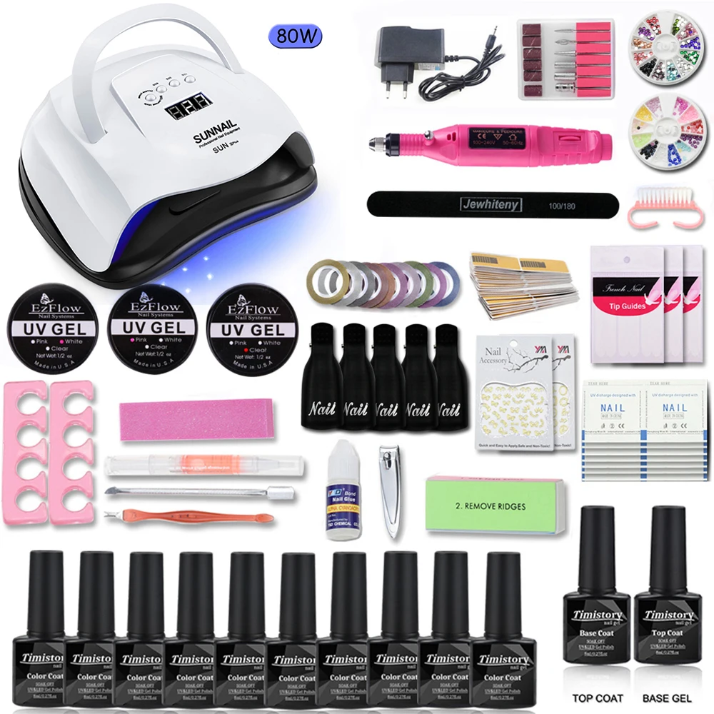 Baratos Lámpara LED UV de 80 54W con juego de esmalte de uñas de 10 Uds. Juego de Herramientas de manicura juego de taladro eléctrico para uñas