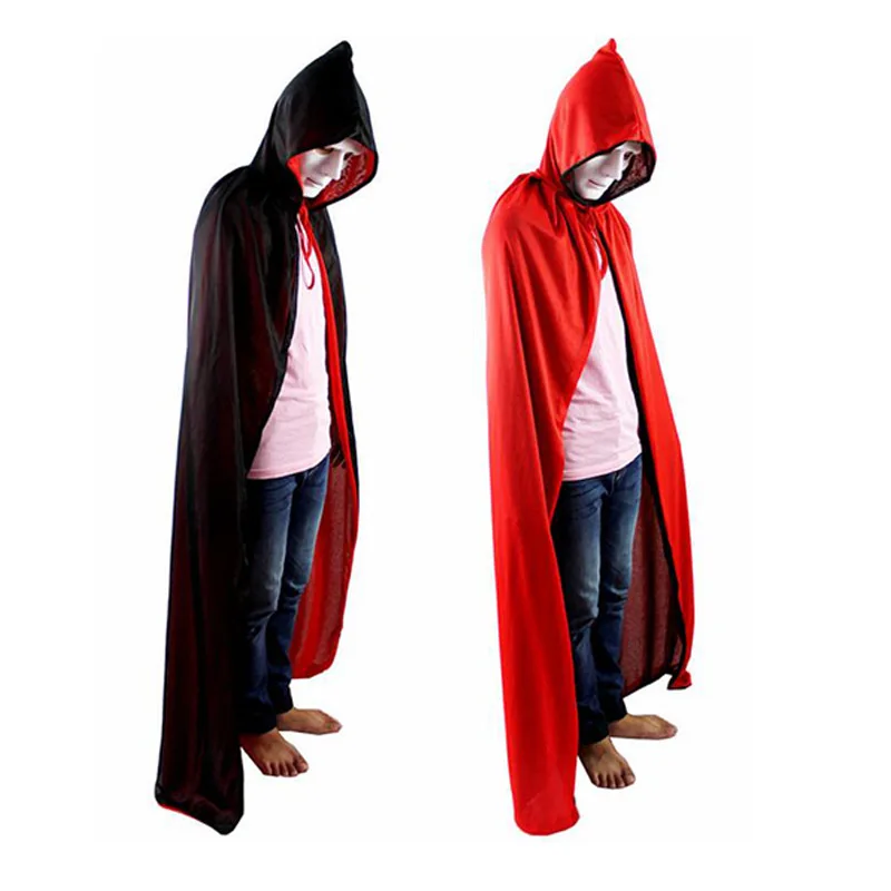 140cm Robe Cape Halloween Devil Death Vampire Pirate Costume Adult Long Red Black Hood Cloak Outfit Scary For Women Men