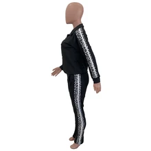 Женский леопардовый комплект спортивной одежды с длинными рукавами на молнии, спортивная одежда THJ99