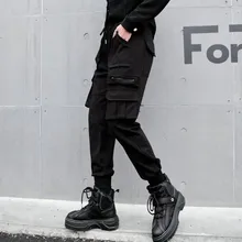 Женские брюки-карго Лоскутные свободные уличные брюки-карандаш женские брюки в японском стиле в стиле хип-хоп повседневные черные брюки с высокой талией для девочек