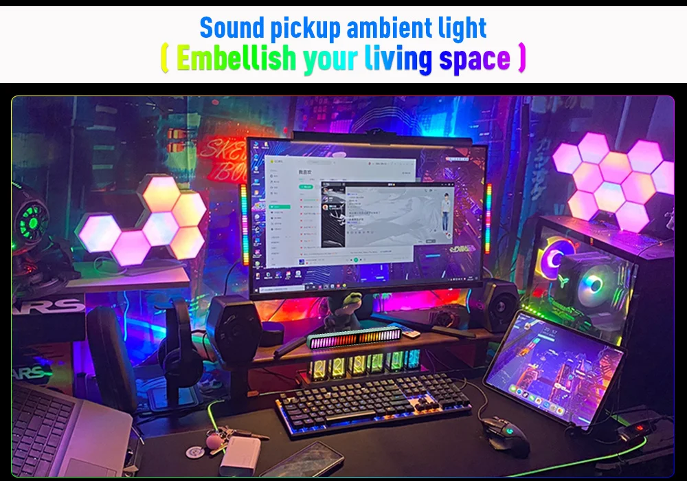 childrens night lights LED Sound Control Light RGB Music Rhythm Ambient Pickup LAMP APP Control Colorful Voice Control Lights for Car DJ Disco Lights night lamp for bedroom