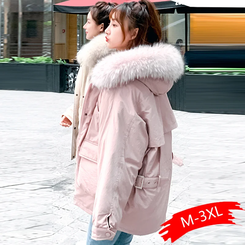 

Coats parkas Thick Winter Jacket Women Hooded Fur Collar Down Cotton Coat loose Long Jacket Female Parkas Mujer Maxi plus size