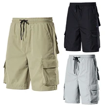 Aliexpress - Men Summer Shorts, Solid Color Drawstring Knee Length Casual Short Pants with Multi-Pockets for Boys