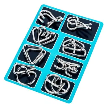 

8pcs Stress Reliever Toys Blue Metal IQ Mind Montessori Brain Teaser Puzzle
