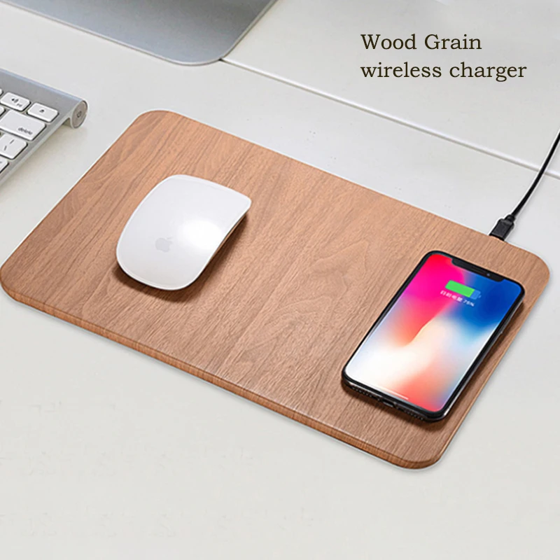 

Wood grain Mousepad charging 2 in1 10W Fast Qi Wireless Charging For Iphone X For Samsung Galaxy S6 S7 Note 8 Mouse Pad Mat