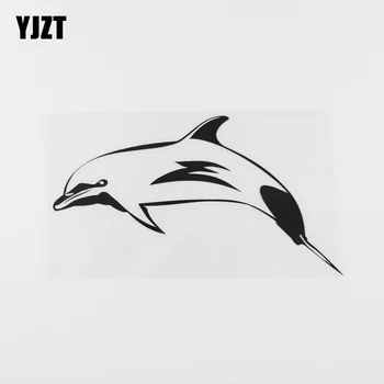 

YJZT 16.7CMX9.3CM Funny Jumping Dolphin High Quality Vinyl Car Sticker Black /Silver 13C-0241
