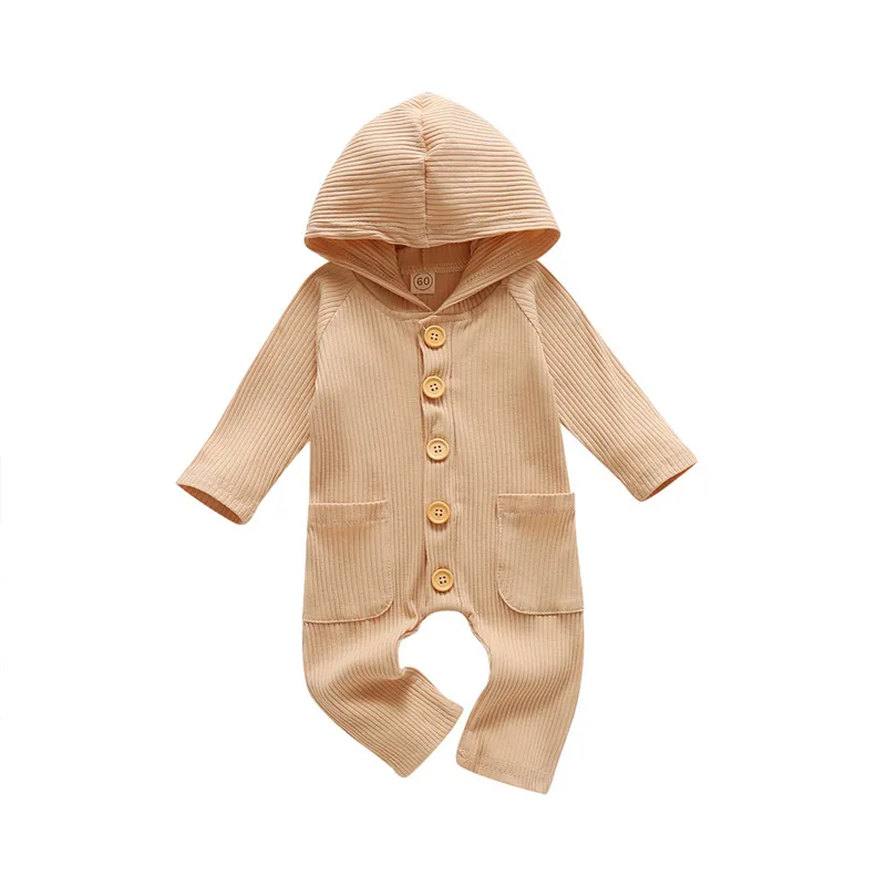 

Newborn Rompers Baby Girl Boy Clothing 2020 Newborn Long Sleeve Hooded Romper Pocket Solid Jumpsuit Baby Boys Girls Clothes