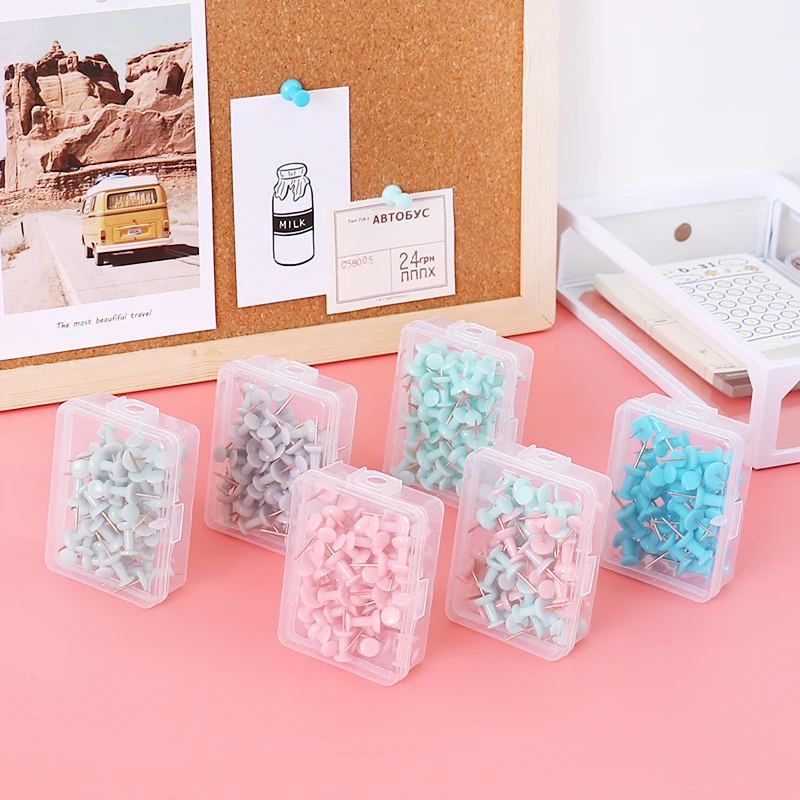 50pcs/box Colored Push Pins Thumb Thumbtack Board Pins Drawing Photo Wall Studs Office School Supplies Green Pink