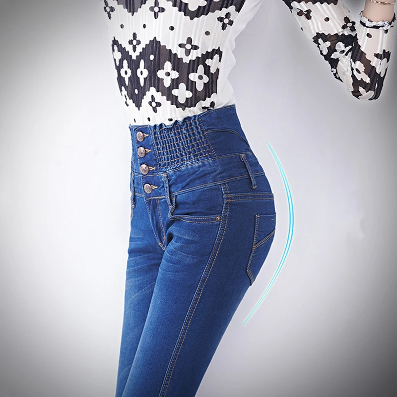 Lossky Skinny Jeans Plus Size Office Woman Pants Stretch High Waist Korean Fashion Spring Denim Elastic Waist Slim Trouser 2020