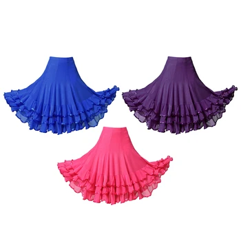 

3 Pieces Latin Dance Skirt Ruffle Elegant Long Dress For Women
