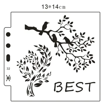 

13*14cm bird branches scrapbook stencils spray plastic mold shield DIY cake hollow Embellishment printing lace ruler valentine