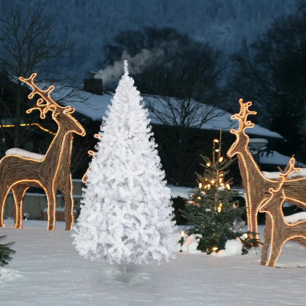 

US 7.5FT Iron Leg White Christmas Tree With 1200 Branches Premium PVC Needles Leaves Strong 45cm Iron Stand Frame Christmas Tree
