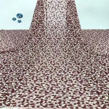 

Hot Sale Red Sequins Lace Fabrics 3D Flower Lace with Beads High Quality African Tulle Mesh Lace Fabrics for Party L2678B