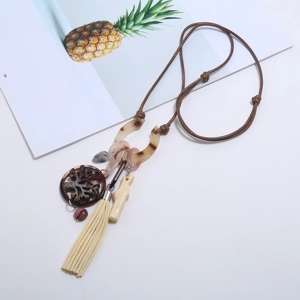 Acrylic life tree leather tassel pendant Long rope Chain Necklace Choker Jewelry Colar collares women Collier Collar Femme 2019 | Украшения
