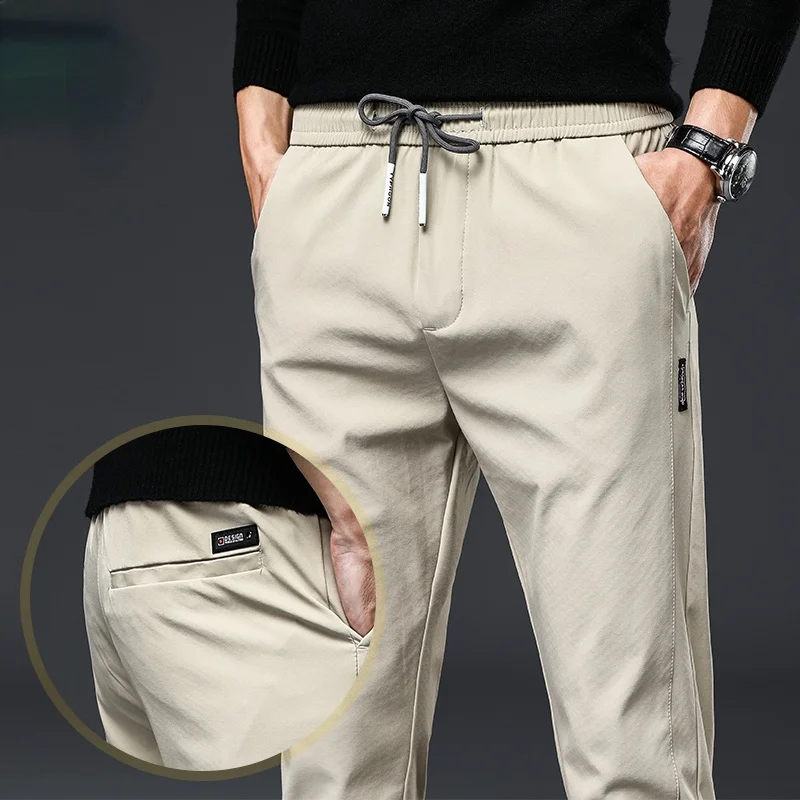 

Men's Casual Pants Slim Fit Straight Elastic Waist Trousers Male Fashion Stretch Jogging Sweatpants Social Formal Classic Pants