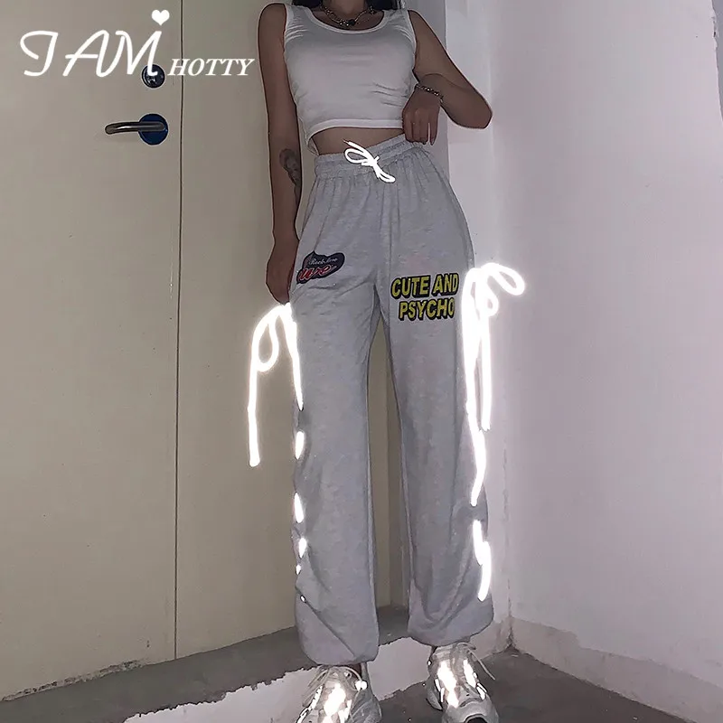 Reflective Lace Up Joggers Sweatpants Women Graphic Hip Hop Aesthetic Loose Baggy Cargo Pants Capri Female Streetwear Iamhotty Reflective Lace Up Joggers Sweatpants Women Graphic Hip Hop Aesthetic Loose Baggy Cargo Pants Capri Female Streetwear Iamhotty