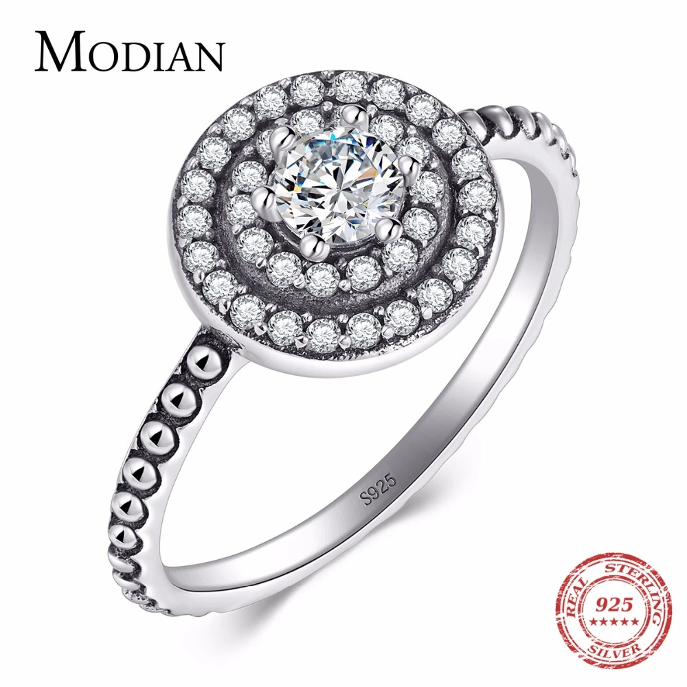 Modian, новинка, Instagram, однотонное 925 пробы Серебряное кольцо, сверкающие винтажные кольца с кубическим цирконием, ювелирные изделия для женщин, рождественский подарок