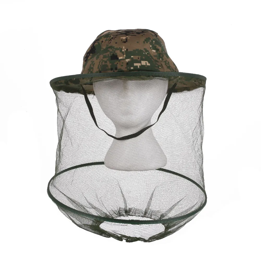 green camouflage Маска для лица Кепка сетка Кепка Москитная камуфляжная шапка цветная сетка пчелы, насекомые колпачки наружная защита - Цвет: green camouflage
