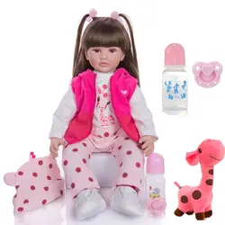 Очаровательная девочка bebe младенец получивший новую жизнь силиконовые виниловые Детские куклы игрушки для детей подарок 24 дюймов 60 см