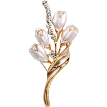 

14K Plating Women Crystal Brooch with Flower