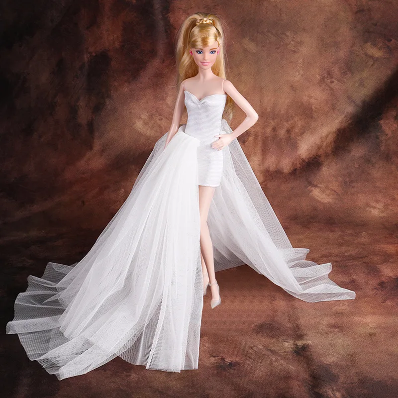 Fashion Handmake clothes for barbie doll 1/6 clothing Princess dress trailing wedding bride marriage dress toys birthday gift