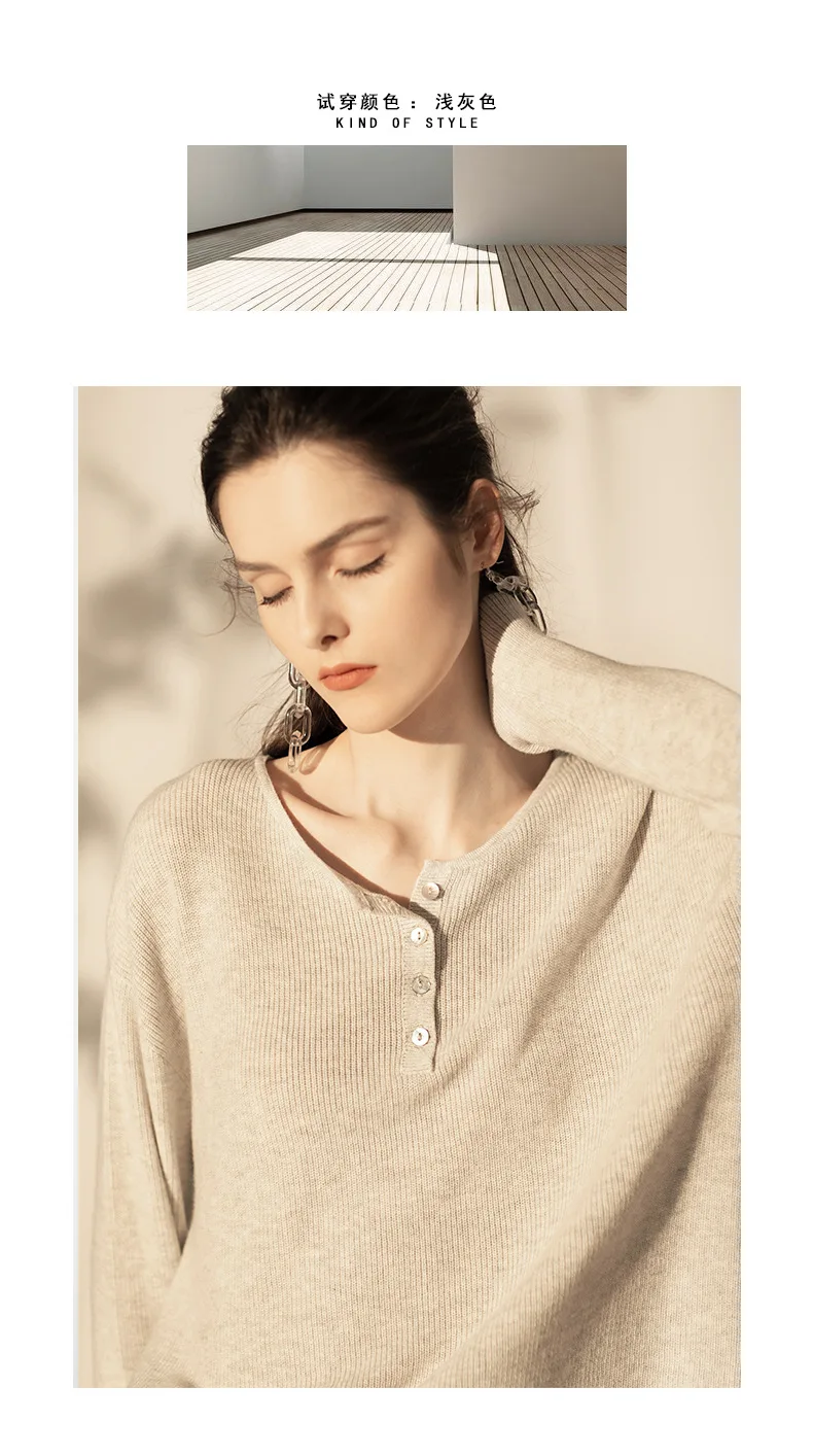 LZJN 2019 New Women Sweater Button Round Neck Women Basic Loose Knitted Pullover Women Sweaters And Pullovers Knit Jumper (17)