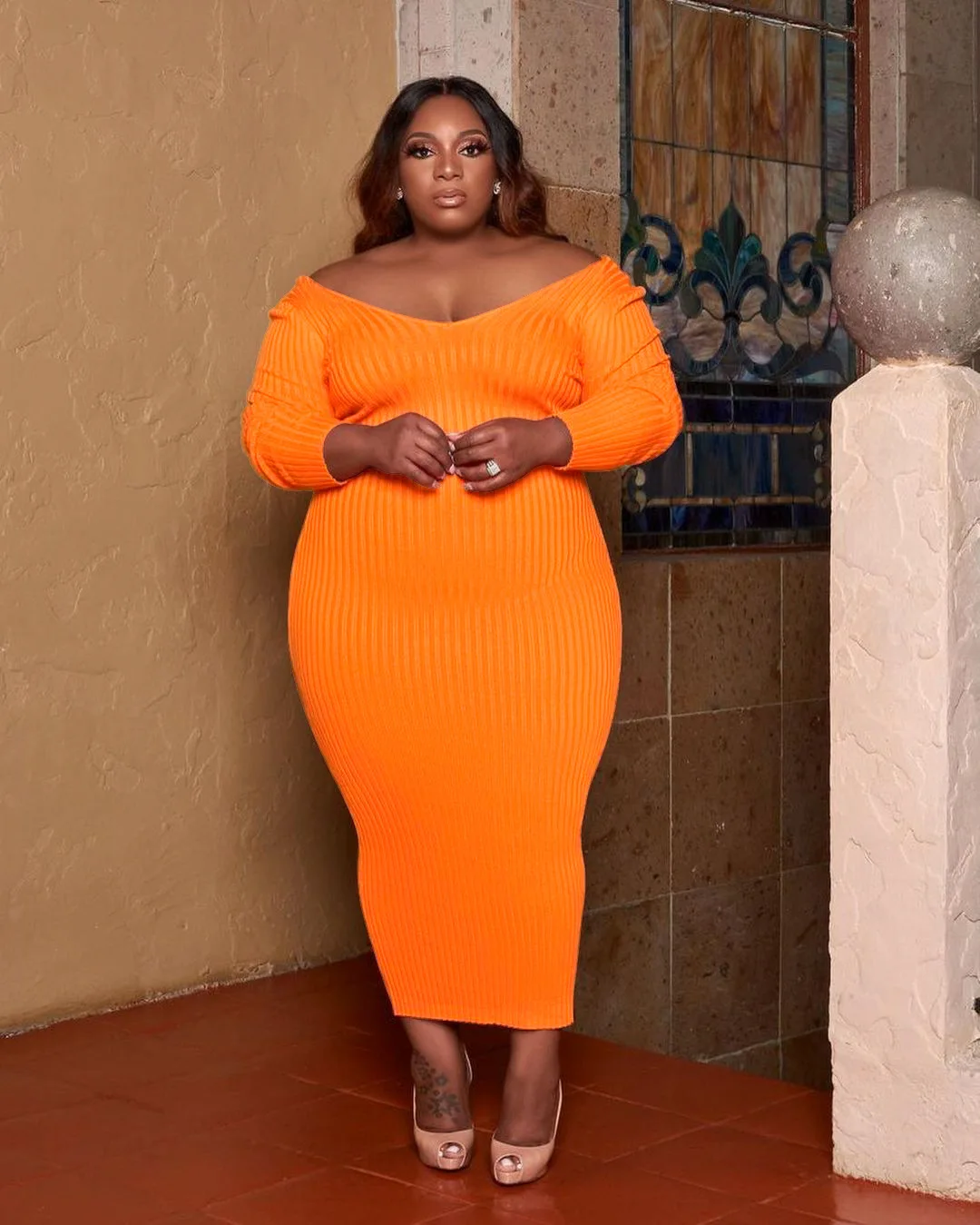 V Vestido De Mujer De Moda Talla Grande Con Cuello En O Sóli V Vestido De Mujer De Moda Talla Grande Con Cuello En O Sóli