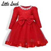 Детское Красное Кружевное платье для девочек с длинными рукавами-буфами и аппликацией классические праздничные новогодние костюмы для детей возрастом от 2 до 10 лет, весна, Vestido Nina