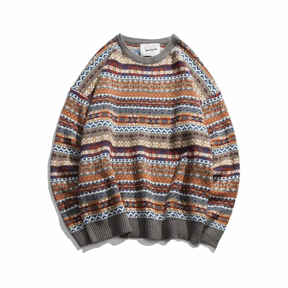 

Folk-custom Sweaters Men 2019 New Autumn Fashion Mens Pullovers Round Neck Vintage Sweaters