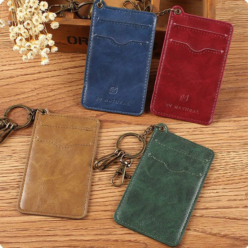 

High Quality PU Leather Women Card Case Business Card Holder Men Credit Passport Card Bag ID Passport Card Wallet With Keychain