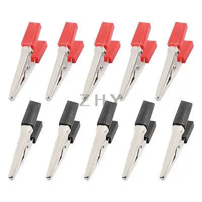 

2" Black Red Insulating Covered Test Probe Alligator Clips 14 Pcs