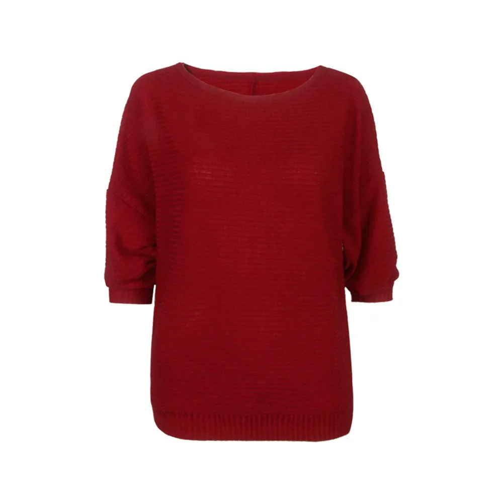 Женский свитер рукав "летучая мышь" Сексуальный круглый вырез сплошной цвет осень зима модный Повседневный теплый свободный Удобный джемпер# S - Цвет: Красный