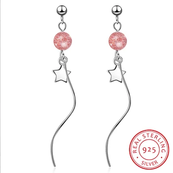 

New Arrival 925 Silver Earrings For Women Jewelry Pink Crystal Charm Stars Long Tassel Wave Earring Girl Engagement Accessories