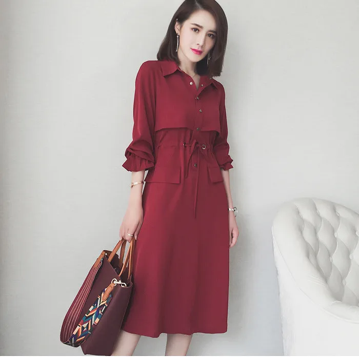 Пляжное женское платье 2020 длинный рукав отложной воротник офисная одежда для