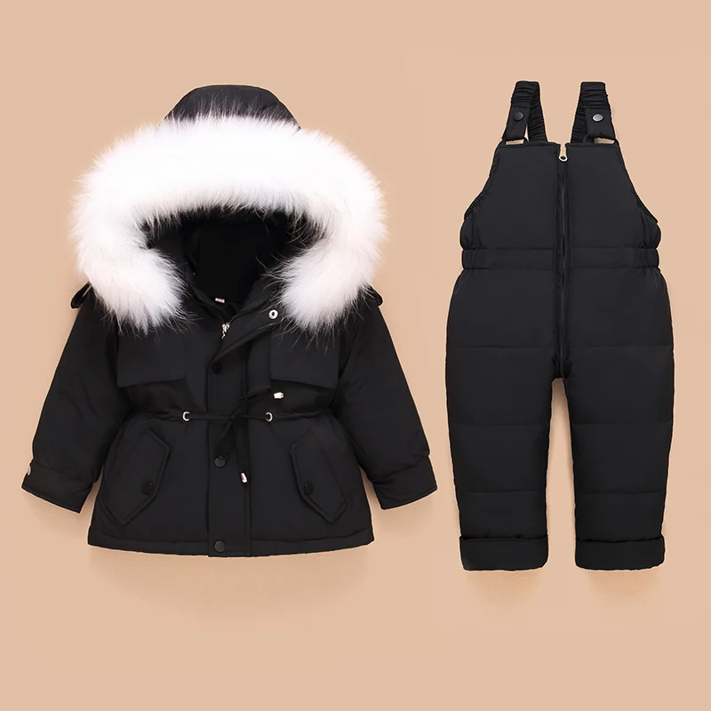 

Russian Winter Suit for Children Baby Girl Duck Down Jacket and Pants 2pcs Warm Clothing Set Thermal Kids Clothes Snow Wear