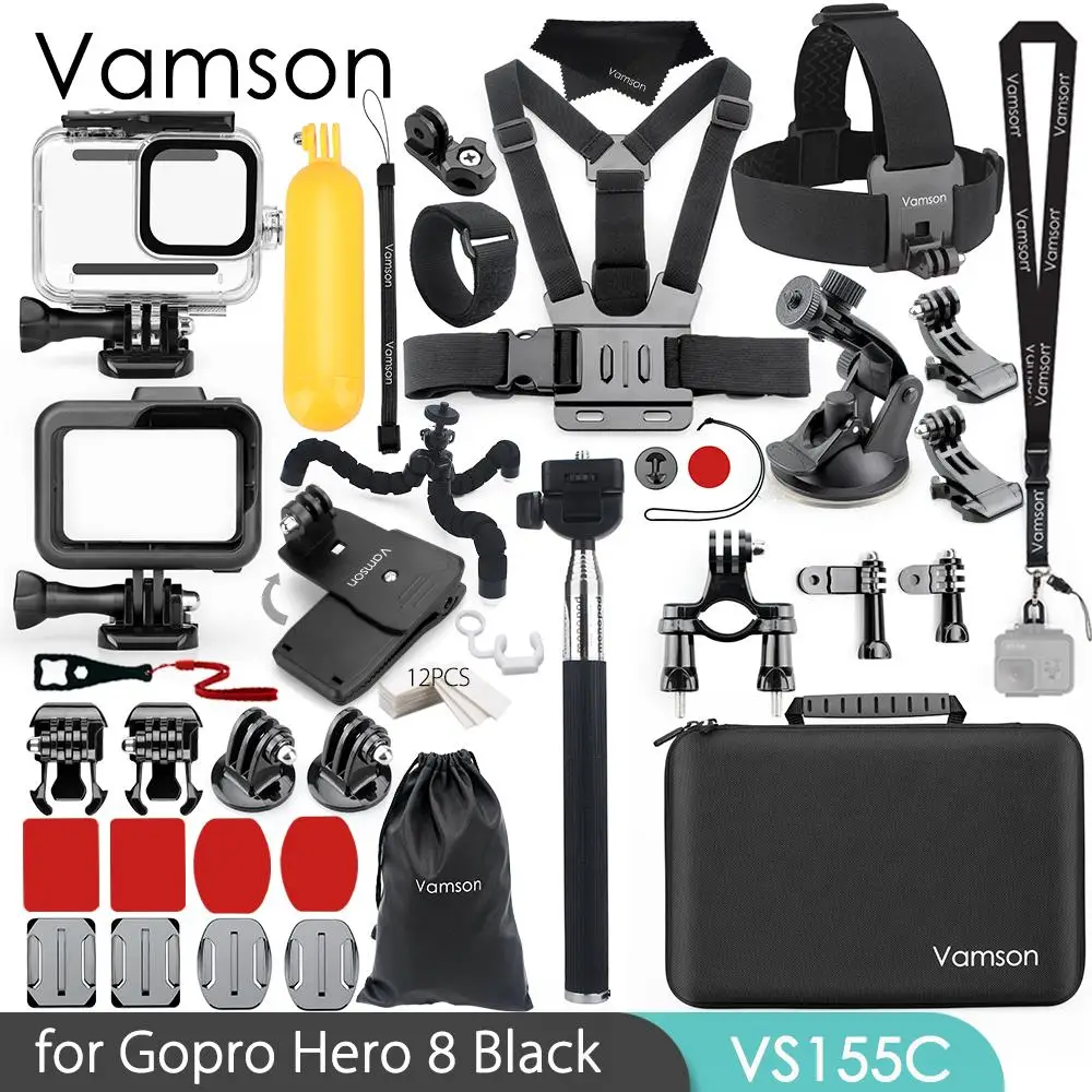 Vamson набор аксессуаров для GoPro Hero 8 черный водонепроницаемый корпус чехол на голову нагрудный ремень велосипедный зажим Крепление для Gopro Hero 8 VS155 - Цвет: VS155C