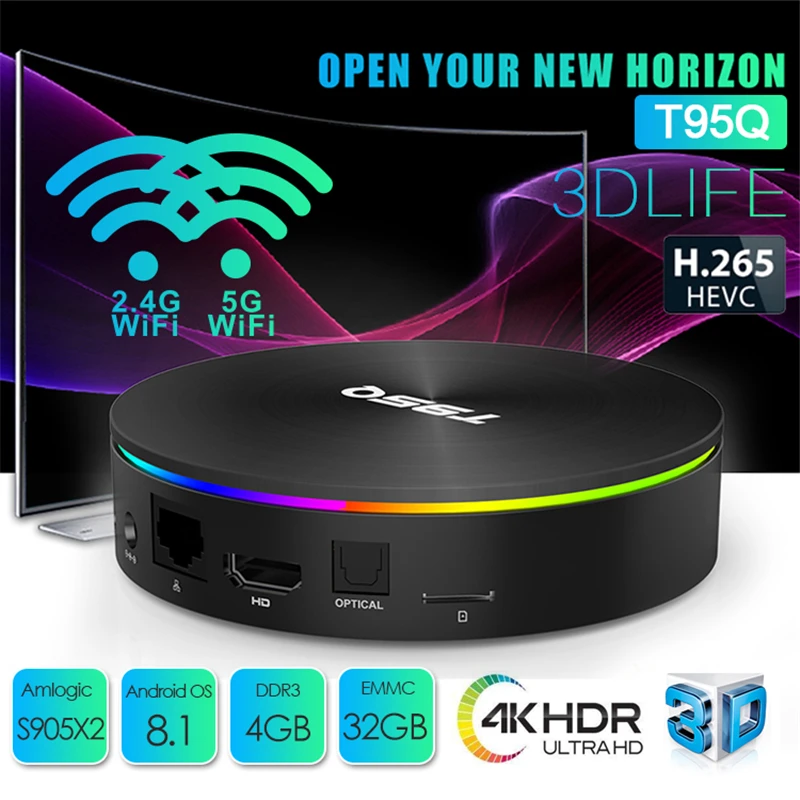 ILEPO 4 Гб 64 Гб T95Q Android 8,1 ТВ приставка Amlogic S905X2 2,4/5G Dual WiFi 1000M LAN BT4.1 H.265 4K Smart медиаплеер