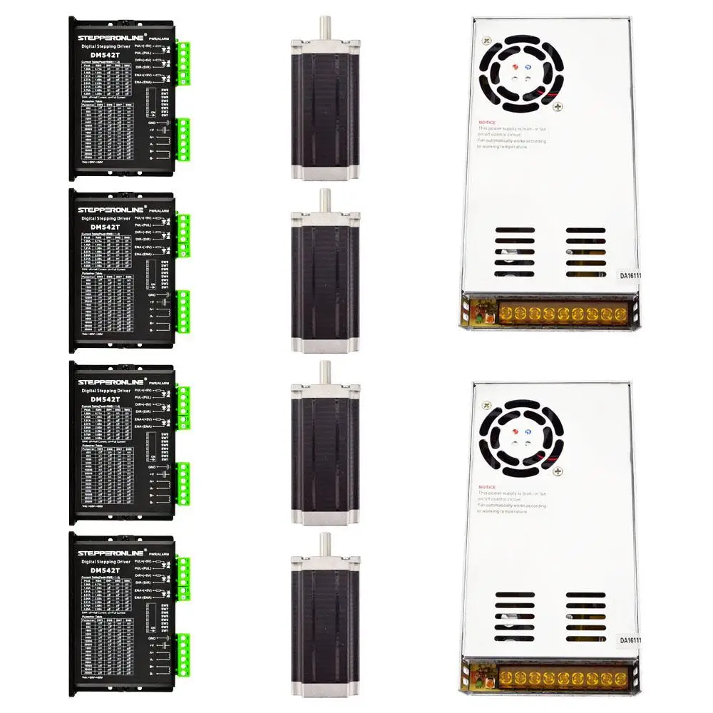 4 оси Nema23 CNC маршрутизатор комплект, 4 шт. Nema 23 3Nm(425oz. in) двигатель+ 4 шт. DM542T Драйвер шагового двигателя+ блок питания