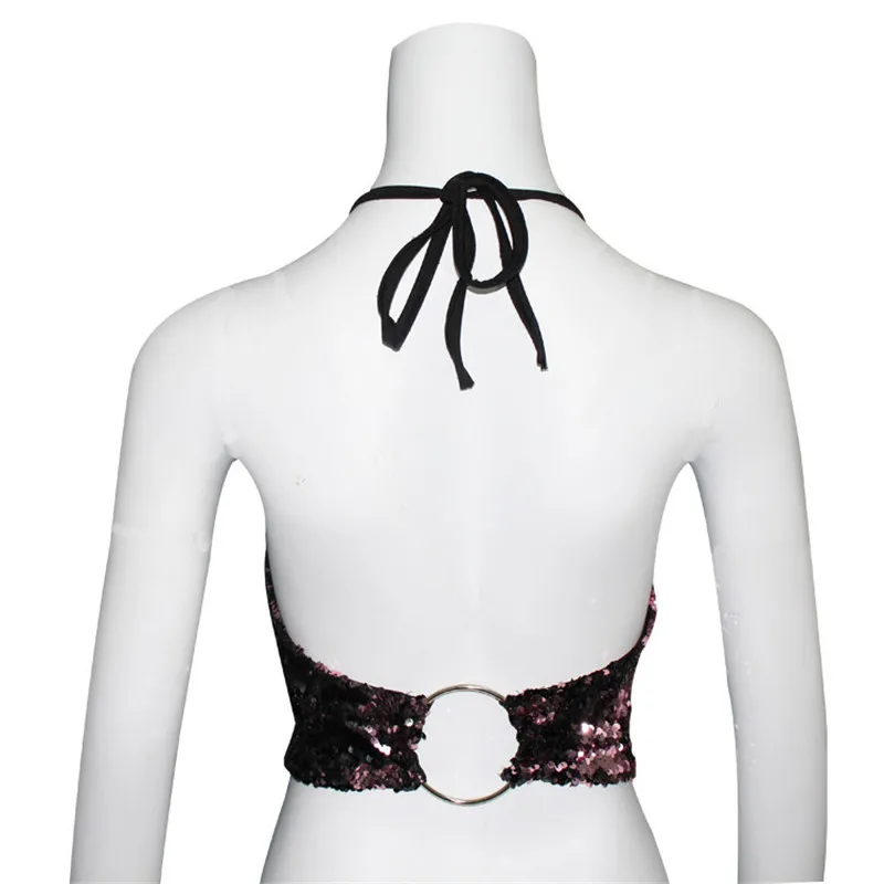 Summer Fashion Bling Strappy Blouse Casual Ladies Sexy Lace Up Sequin Clubwear Cami Tank Vest Tee Tops Female Women's Camis