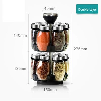 Double Layer Вращающаяся банка для специй, контейнер для соли и перца, контейнер для специй, приправа, кухонная витрина, органайзер, держатель для бутылки, полка, банки - Цвет: Double Layer