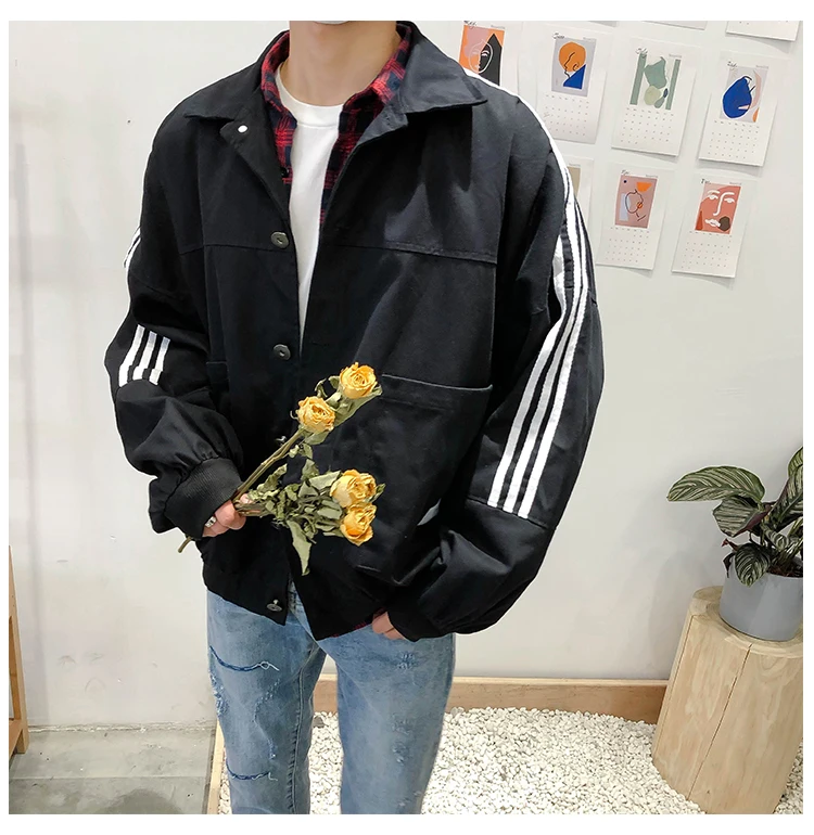Spring And Summer Japanese Korean Autumn Clothing Hong Kong Style CHIC Years Men's BF Harajuku-Style Students Loose-Fit Embroide