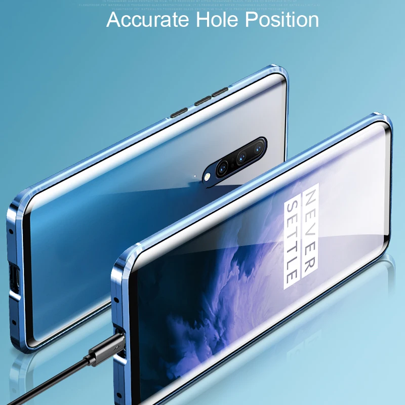 Роскошный Магнитный адсорбционный чехол для OnePlus 7 Pro с металлической рамкой, двусторонняя стеклянная крышка OnePlus7 Pro, защитный чехол для телефона в виде ракушки