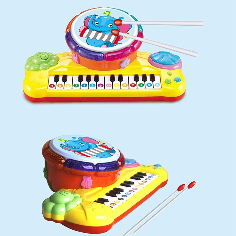 Многофункциональный барабанный игрушечный набор для детей, с 2 барабанчиками, игрушечный ксилофон для малышей, сверкающие огни и музыка