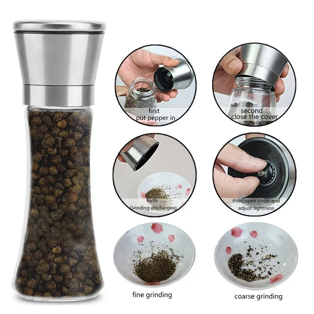 Stainless Steel Pepper Mill Grinder Manual Salt Pepper Shakers Herb Mill Grinder Adjustable Pepper Grinder